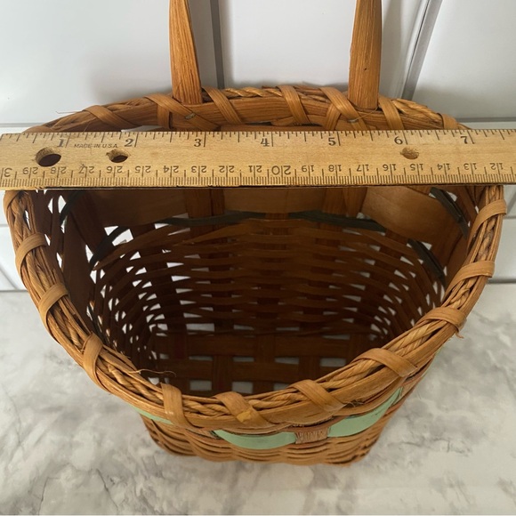 Vintage Woven Wood Basket with Handle | Rustic Farmhouse Storage Basket - Picture 10 of 12